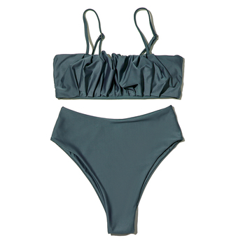 ZTVitality - fałdy zielone Bikini 2021 New Arrival - seksowny kostium kąpielowy ze spływającymi fałdami, wyposażony w usztywniane i podnoszące biust pasy, oraz wysoką talię - damski stroje kąpielowe
