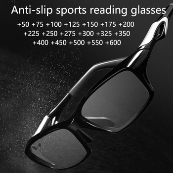 Sportowe okulary do czytania TR90 pełna ramka, antypoślizgowe, ultralekkie, dioptria +150, dla mężczyzn i kobiet