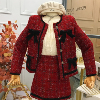Wysokiej jakości damski dwuczęściowy zestaw wełnianej garsonki jesienno-zimowej w stylu Vintage Tweed