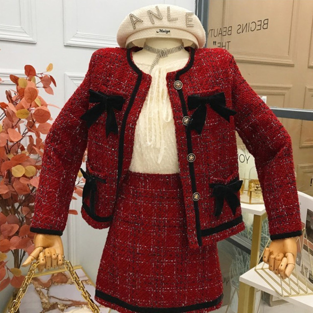 Wysokiej jakości damski dwuczęściowy zestaw wełnianej garsonki jesienno-zimowej w stylu Vintage Tweed - tanie ubrania i akcesoria