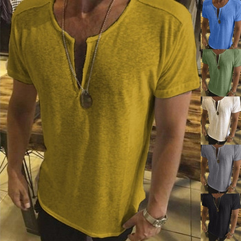 Jednolita koszulka męska V-Neck z krótkim rękawem - letnia odzież bestsellerem, rozmiar Plus