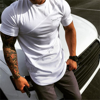 Męskie markowe koszulki sportowe - Fitness ubrania do biegania, krótki rękaw, duże rozmiary, bawełniana