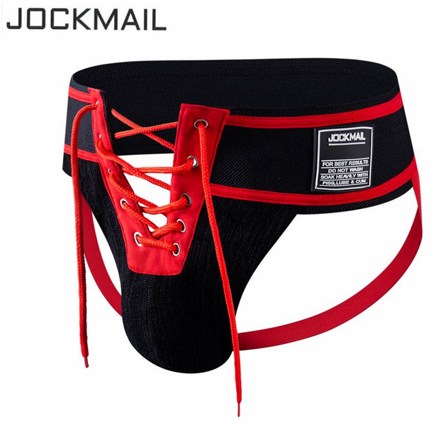 Jockmail - Sexy bielizna męska figi Jockstrap z gołymi pośladkami (Cueca) - tanie ubrania i akcesoria