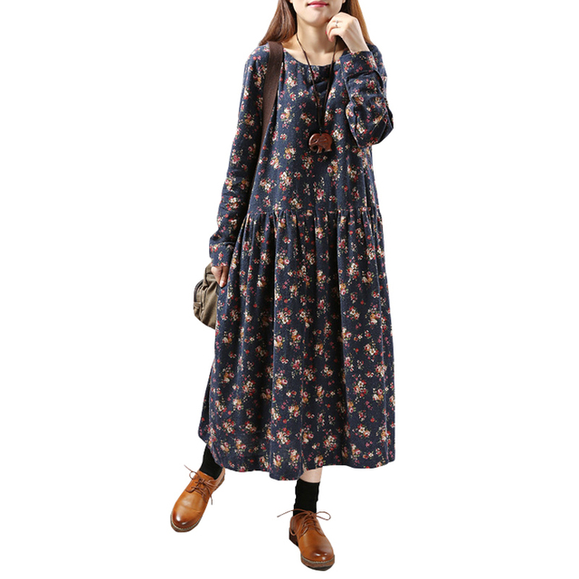 Kwiecista sukienka Johnature Women z długim rękawem - moda damskiego stylu Mori Girl - tanie ubrania i akcesoria