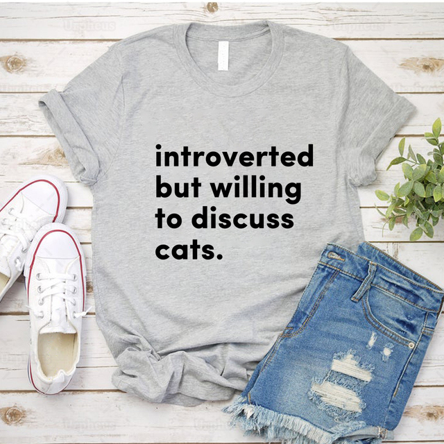 Koszula Introwertyczne koty - estetyczna koszula dla miłośniczek kotów, krótki rękaw, styl Harajuku - tanie ubrania i akcesoria