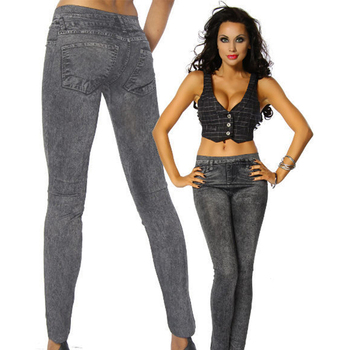 Spodnie damskie Denim Snowflake capri - miękkie rajstopy w modnym wydaniu, skinny stretch