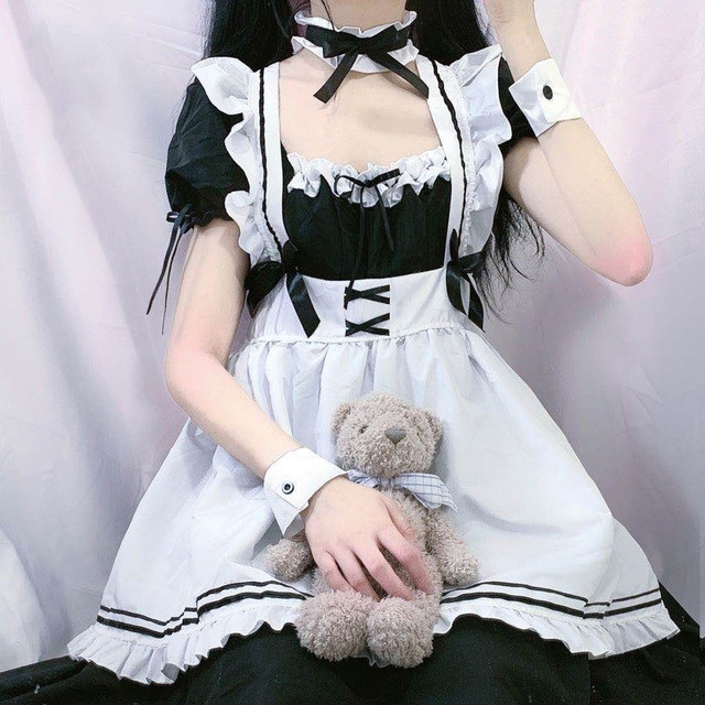 Jednoczęściowy Lolita Cosplay 2021 z bufiastymi rękawami - kawaii kelnerka w stylu japońskim - tanie ubrania i akcesoria