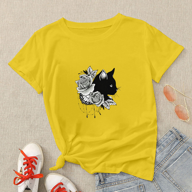 Koszula damska z atramentową grafiką kotów i zabawnym wzorem Hip Hop - tanie ubrania i akcesoria