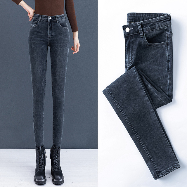 Czarne vintage dżinsy damskie - obcisłe rurki z wysokim stanem i dopasowaniem naśladującym push-up - tanie ubrania i akcesoria