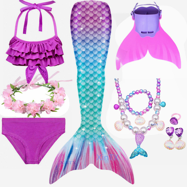 Nowość 2020! Kolorowy strój kąpielowy w stylu tęczy dla dziewczynki Cinderella Cos - tanie ubrania i akcesoria