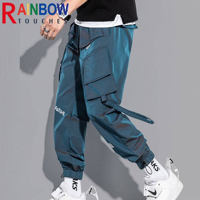 Męskie spodnie Rainbowtches 2021 - luźne, aksamitne, z wieloma kieszeniami i odblaskowymi detalami - tanie ubrania i akcesoria