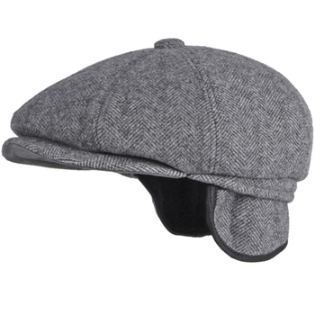 Gruby, ciepły czarny beret jesienno-zimowy mężczyźni gazeciarza z uszami Beret kapelusz bluszcz malarz