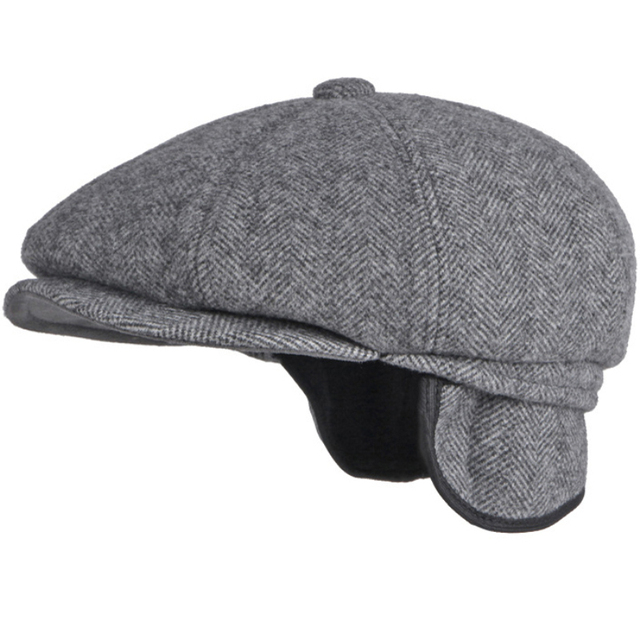 Gruby, ciepły czarny beret jesienno-zimowy mężczyźni gazeciarza z uszami Beret kapelusz bluszcz malarz - tanie ubrania i akcesoria