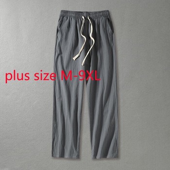 Nowa moda: wielka męska wiosenna i jesienna luźna prosta bawełniana lniana spodnie z szerokimi nogawkami, pełna długość, większy rozmiar M-9XL