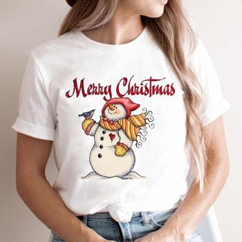 Koszulka damska z nadrukiem bałwanka - Nowy Rok 2022, świąteczny styl, wakacyjny graficzny T-shirt
