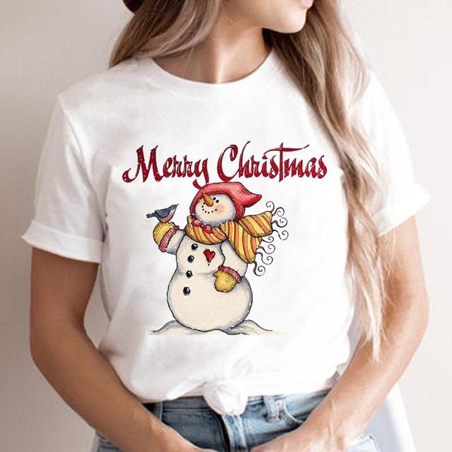 Koszulka damska z nadrukiem bałwanka - Nowy Rok 2022, świąteczny styl, wakacyjny graficzny T-shirt - tanie ubrania i akcesoria