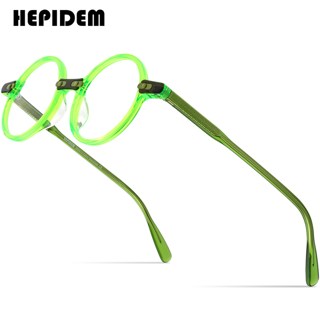 Okulary octanowe z ramkami HEPIDEM Vintage Retro - mężczyźni i kobiety, okrągłe przezroczyste, optyczne, korekcyjne (9173) - tanie ubrania i akcesoria