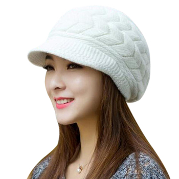 Nowa zimowa czapka dzianinowa dla kobiet - ciepły beret wełniany