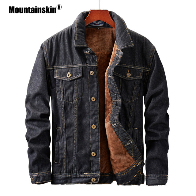Męska kurtka dżinsowa Mountainskin z aksamitnym wyściółką, idealna na zimę, wiatroodporna (SA855) - tanie ubrania i akcesoria