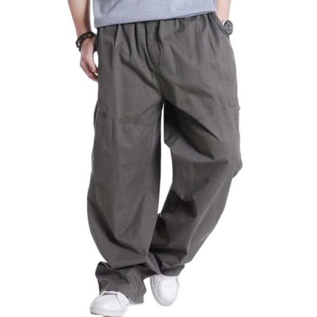 Spodnie nieformalne cargo dla mężczyzn w rozmiarze plus, wykonane z bawełny, z bocznymi kieszeniami, luźnym krojem i streetwearowym stylem - tanie ubrania i akcesoria