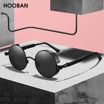 Klasyczne okulary męskie i damskie Steampunk HOOBAN - retro styl, okrągłe, metalowe, UV400
