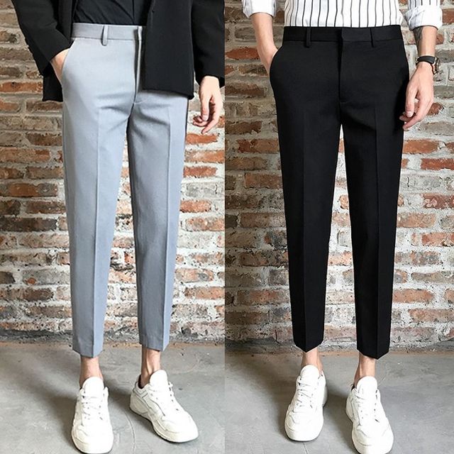Męskie spodnie garniturowe 2021 wiosna/lato - slim fit, luźne, proste nogawki, koreańska wersja trendu (L82) - tanie ubrania i akcesoria