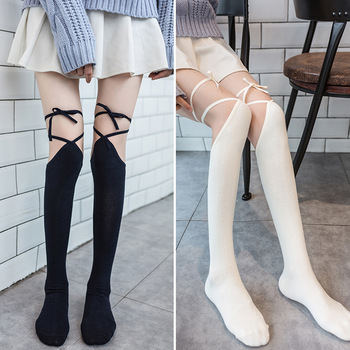 Kobiece podkolanówki Lolita Cross-tie - długa rurka, jednolite łydki, japoński styl