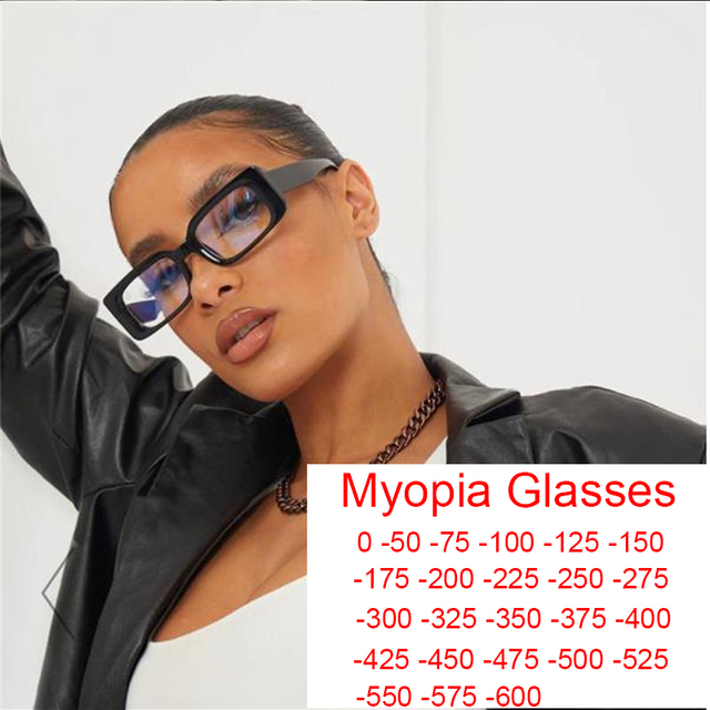 2021 Trend - Korekcyjne małe okulary prostokątne, dioptria 0 do -6.0, blokujące niebieskie światło, dla krótkowidzów - tanie ubrania i akcesoria