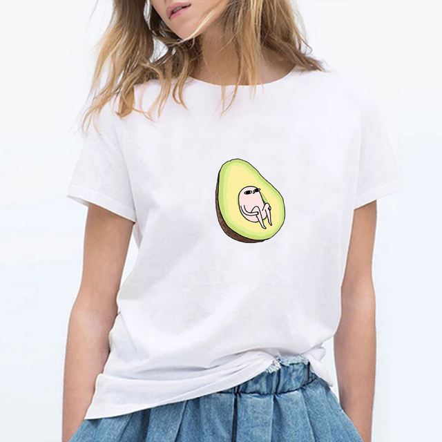 Koreańska modna koszula damska 2020 z grafiką awokado - estetyczny i śmieszny t-shirt Harajuku - Ulzzang Kawaii, rozmiar 3XL - tanie ubrania i akcesoria