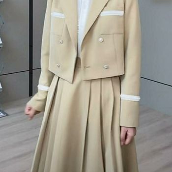 Nowy dwuczęściowy garnitur damski w stylu Fashion Office Lady z długimi rękawami, w solidnym kolorze, zawierający spódnicę - Marynarki