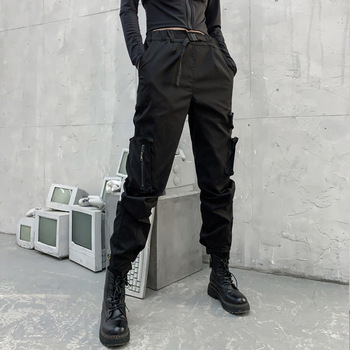 Spodnie damskie Cargo 2021 Harem czarne - wysoka talia, kieszenie, elastyczne, styl uliczny