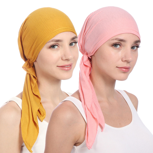 Nowa bawełniana czapka na głowę dla kobiet - jednolity kolor, bonnet femme, chustka na głowę, hidżab muzułmański, szalik na głowę, turbant - tanie ubrania i akcesoria