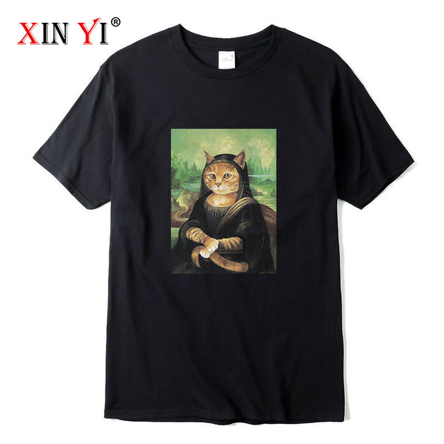 Męska koszulka z krótkim rękawem XIN YI z nadrukiem kota, wykonana z wysokiej jakości 100% bawełny, w stylu casual z o-neck - luźna - tanie ubrania i akcesoria