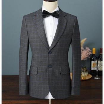 Młodzieżowy garnitur Slim 2021 w kratę, brytyjski styl, formalny kostium biznesowy dla mężczyzn