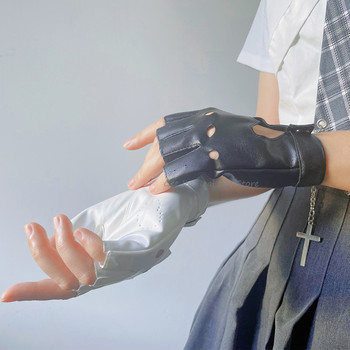 Kobiety rękawiczki bez palców Punk Goth Lolita rękawiczki czarne białe różowe Anime Pu skóra Moda Streetwear Kawaii serduszko