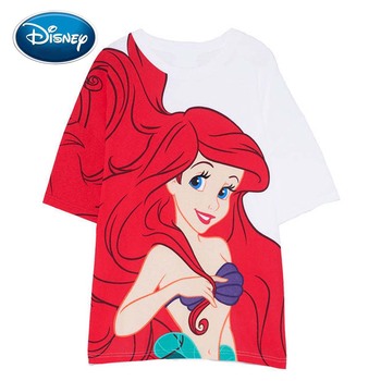 Biały T-shirt na co dzień z nadrukiem małej syrenki Ariel od Disneya - świetny wybór dla kobiet!