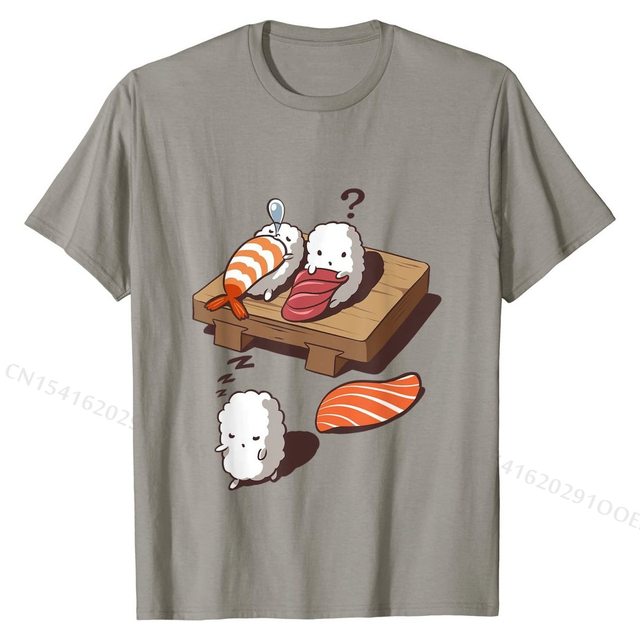 Koszulka męska z zabawnym wzorem śpiącego sushi smakosza, japońskiego stylu, wykonana z bawełny - tanie ubrania i akcesoria