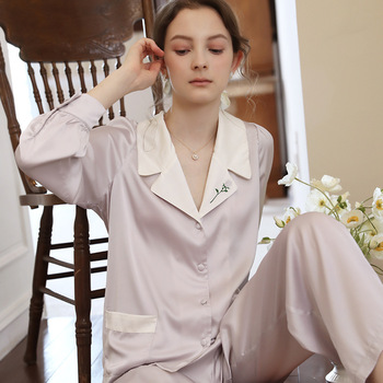 Francuska satynowa damska piżama w nowym luksusowym stylu wiosna/jesień - materiał podobny do jedwabiu