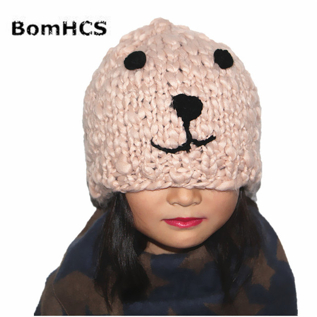 BomHCS - śliczna, gruba czapka zimowa 100% handmade z dzianiny - niedźwiedź - tanie ubrania i akcesoria