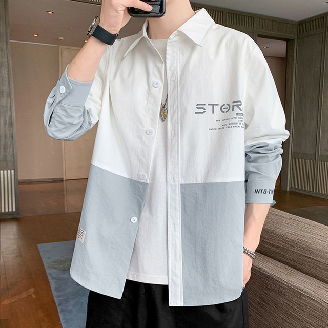 Koszula męska Patchwork japońska moda na co dzień luźna, w stylu Harajuku Streetwear - tanie ubrania i akcesoria