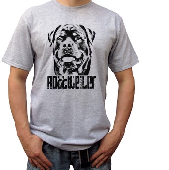 Koszulka męska z krótkim rękawem Rottweiler - szary, w motyw psa, unisex