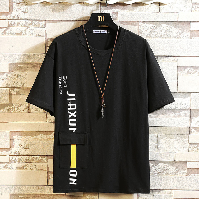 Męska koszulka letnia z krótkim rękawem, kolor biały i czarny, modny top w rozmiarach M-5XL - tanie ubrania i akcesoria