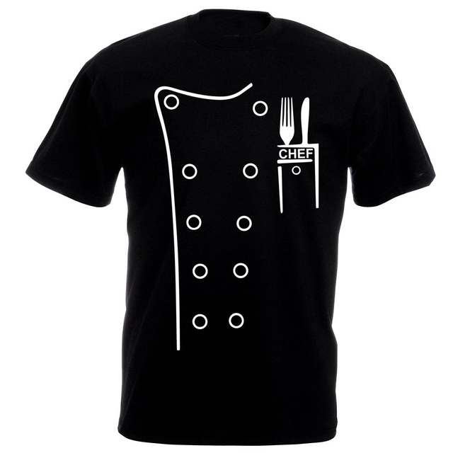 Koszulka Homme moda męska - koszulka szefa kuchni, czarna, zabawna nowość, z motywem głowy kucharza, idealna dla personelu baru i restauracji, w kolorze czarnym - tanie ubrania i akcesoria