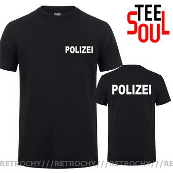 Męska koszulka Polizei z nadrukiem z przodu i z tyłu w stylu Hip Hop
