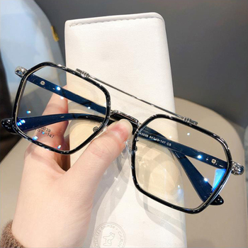 Duże, anty-niebieskie vintage okulary ramka optyczna dla kobiet z kwadratowymi kształtami i podwójnym mostkiem