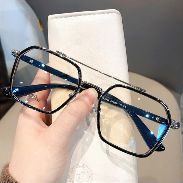 Duże, anty-niebieskie vintage okulary ramka optyczna dla kobiet z kwadratowymi kształtami i podwójnym mostkiem - tanie ubrania i akcesoria
