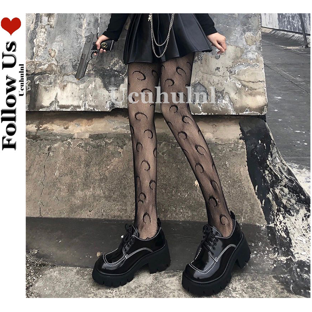 Kabaretki japońskie - Lolita pończochy haftowany księżyc zakolanówki Gothic - tanie ubrania i akcesoria