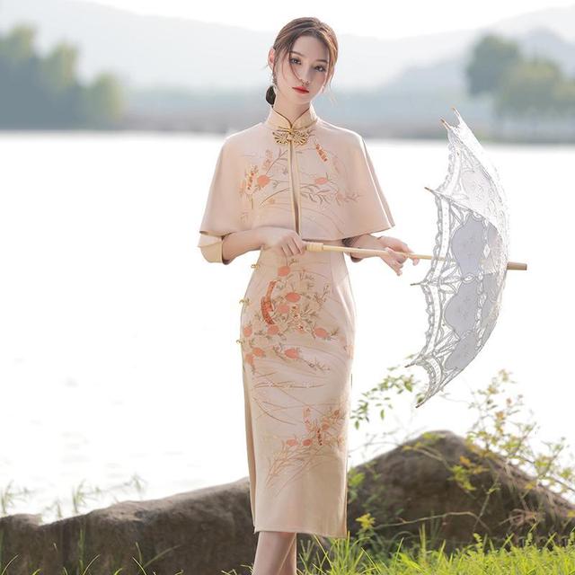 Zamszowa sukienka qipao w stylu chińskim - nowa kolekcja jesienno-zimowa 2021 - elegancja i retro połączone w jednym - tanie ubrania i akcesoria