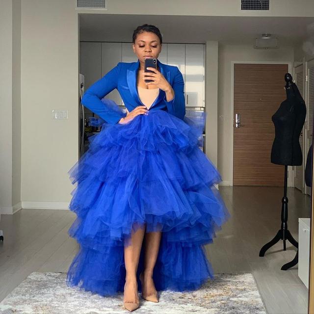 Elegancka królewska niebieska tiulowa spódnica Hi niska potargana kobieta wykonana na zamówienie dowolny kolor formalne wydarzenie Prom Party - tanie ubrania i akcesoria