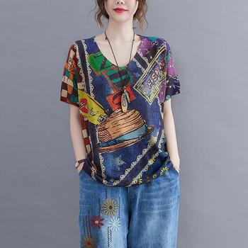 Luz T-shirt z krótkim rękawem i dekoltem w stylu retro damskie 2021